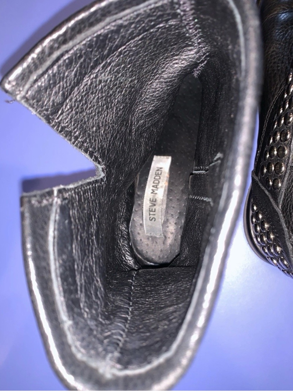 Steve Madden "Fraankie" Black Studded Leather Moto Boots - Picture 4 of 7